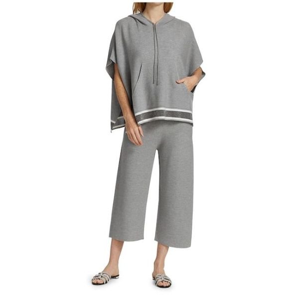 Lurex Stripe Knit Poncho Hoodie