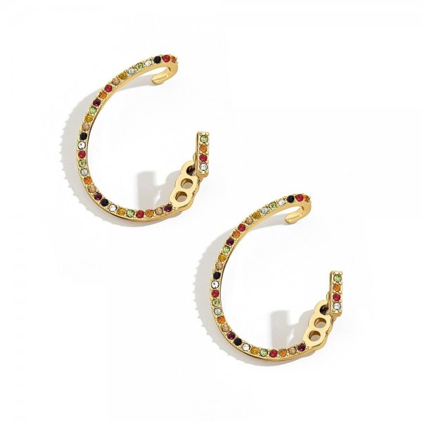 Hot style glass drill ear clip earrings with s-shaped alloy